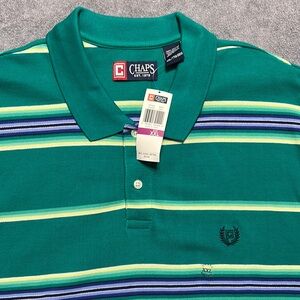 Chaps Polo Shirt in Green and Blue Stripes